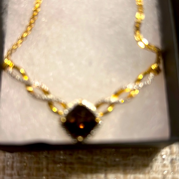 Natural Smoky Quartz & Diamond Accent Necklace Sterling Silver w/14kt Gold - Picture 3 of 4